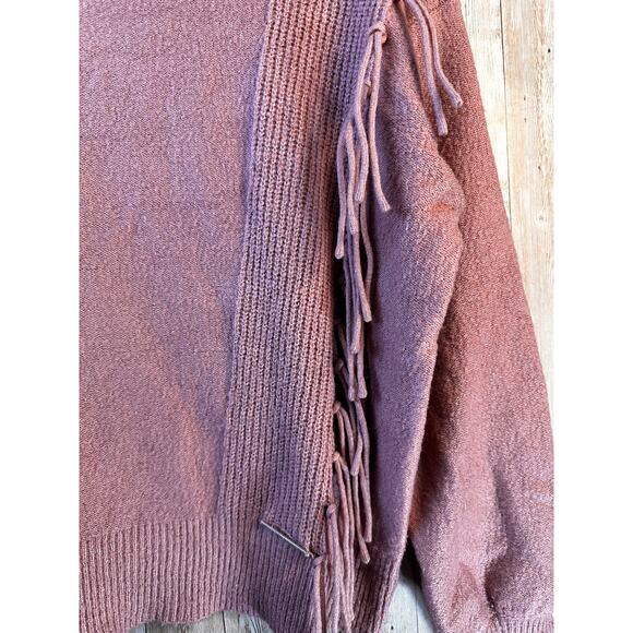 Adrienne Vittadini Pullover Sweater Womens L Dusty Pink Fringed‎ Ribbed Knit - Picture 6 of 12